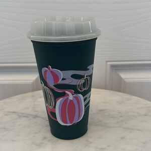 Dark Green Tumbler with Pumpkin Design